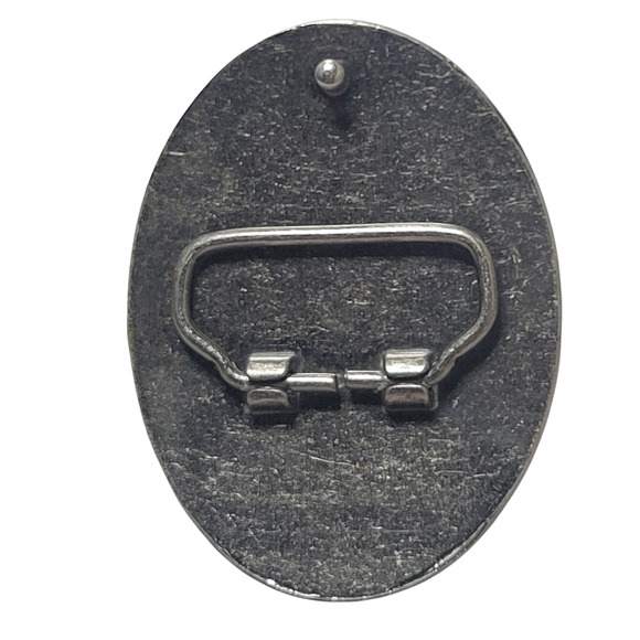 Pink Floral Enamel Belt Buckle 3.5" Oval • Beaded Edge • Silver-Tone - Picture 2 of 9